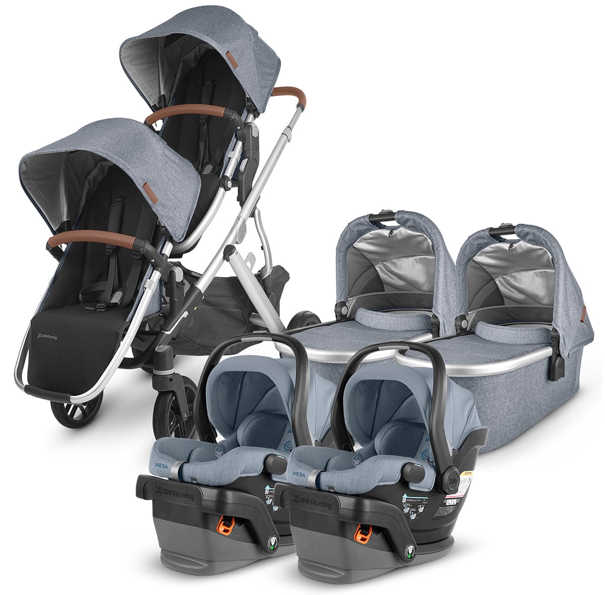 UPPAbaby VISTA V2 Twin Double Stroller + MESA V2 Travel System Bundle - Gregory / Gregory