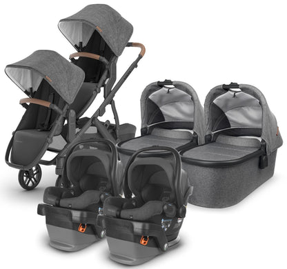 UPPAbaby VISTA V2 Twin Double Stroller + MESA V2 Travel System Bundle with Rumble Seat V2+ - Greyson - TWINTRVL-MESAV2-0320-VIS-US-GRY-RV2P