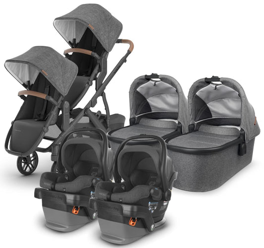 UPPAbaby VISTA V2 Twin Double Stroller + MESA V2 Travel System Bundle with Rumble Seat V2+ - Greyson