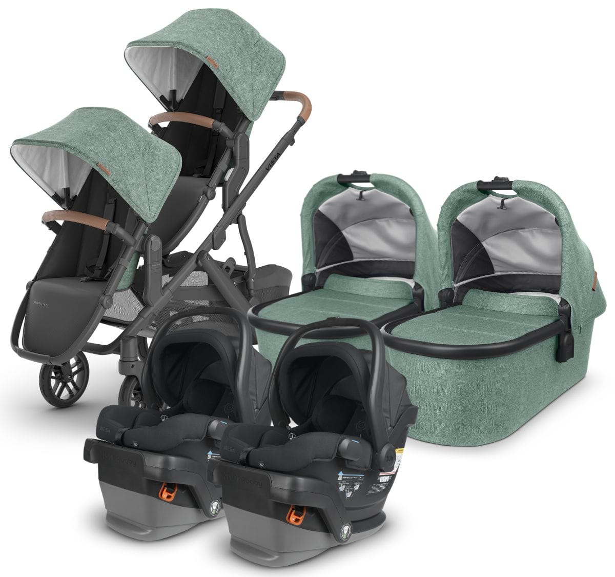 UPPAbaby VISTA V2 Twin Double Stroller + MESA V2 Travel System Bundle with Rumble Seat V2+ - Gwen / Jake