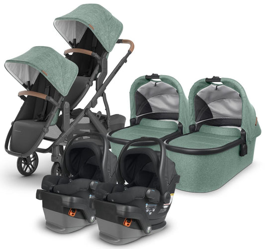 UPPAbaby VISTA V2 Twin Double Stroller + MESA V2 Travel System Bundle with Rumble Seat V2+ - Gwen / Jake