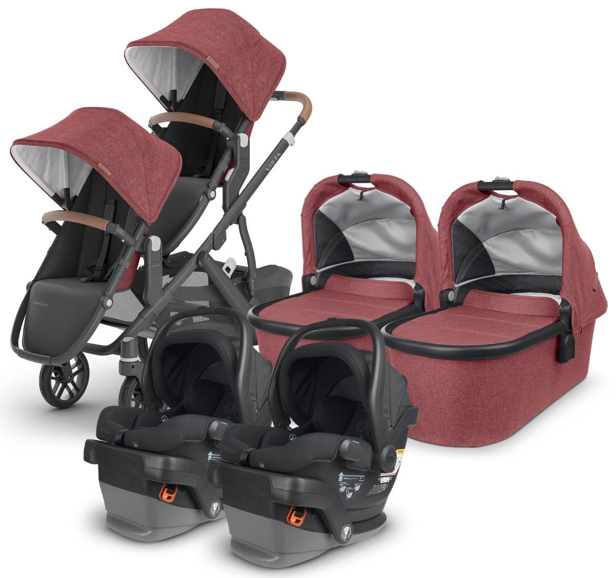 UPPAbaby VISTA V2 Twin Double Stroller + MESA V2 Travel System Bundle with Rumble Seat V2+ - Lucy / Jake