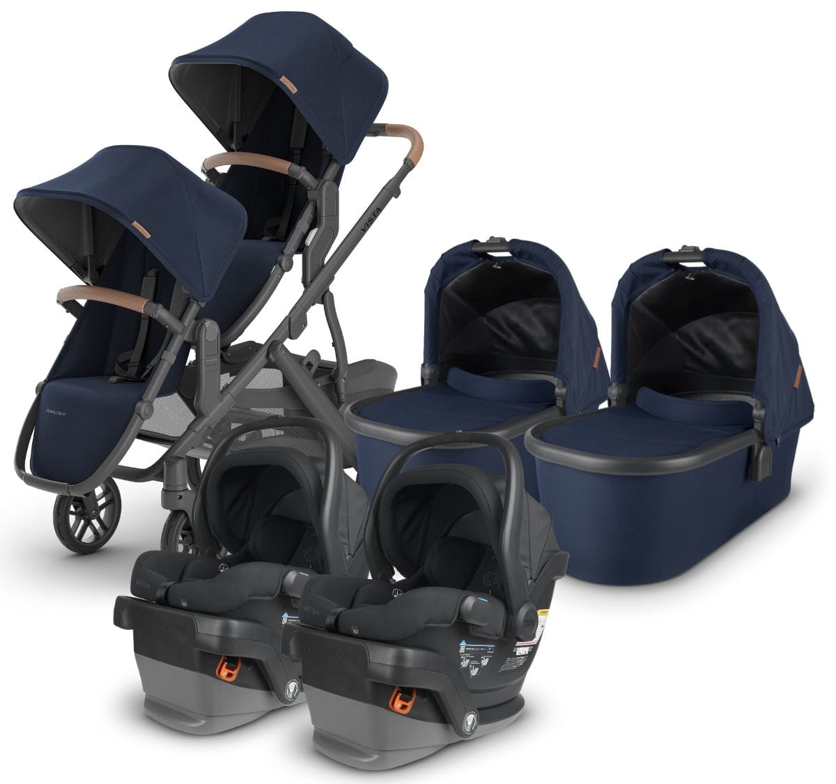 UPPAbaby VISTA V2 Twin Double Stroller + MESA V2 Travel System Bundle with Rumble Seat V2+ - Noa / Jake