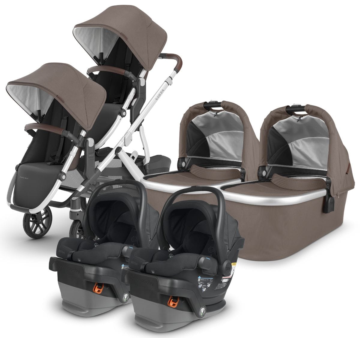 UPPAbaby VISTA V2 Twin Double Stroller + MESA V2 Travel System Bundle with Rumble Seat V2+ - Theo / Jake