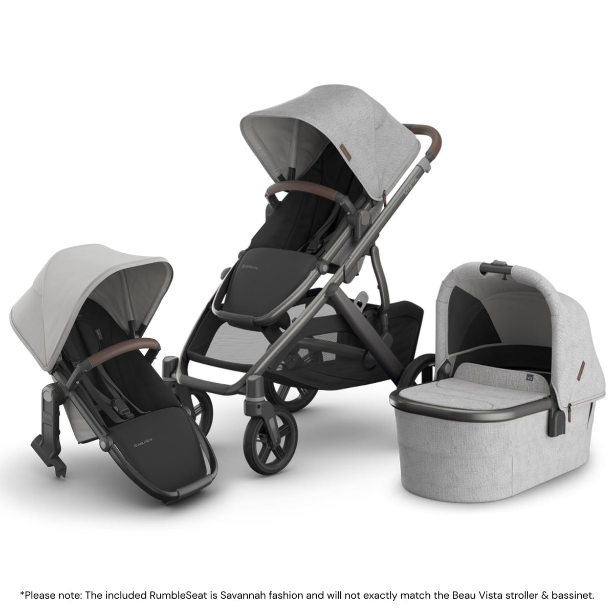 UPPAbaby Vista V3 stroller with bassinet and separate Savannah RumbleSeat