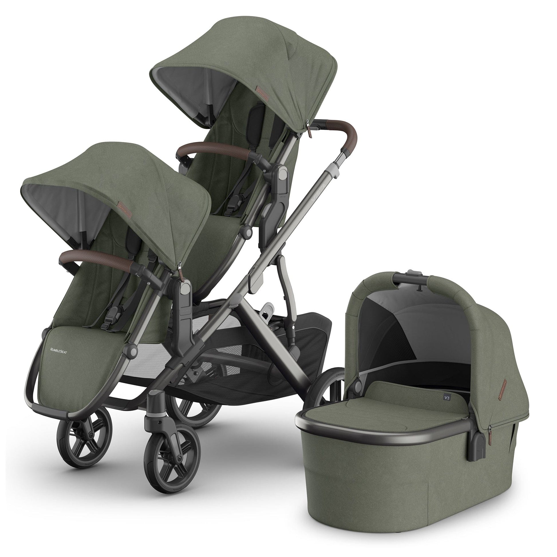 UPPAbaby Vista V3 Double Stroller with RumbleSeat V3 + Bassinet Bundle