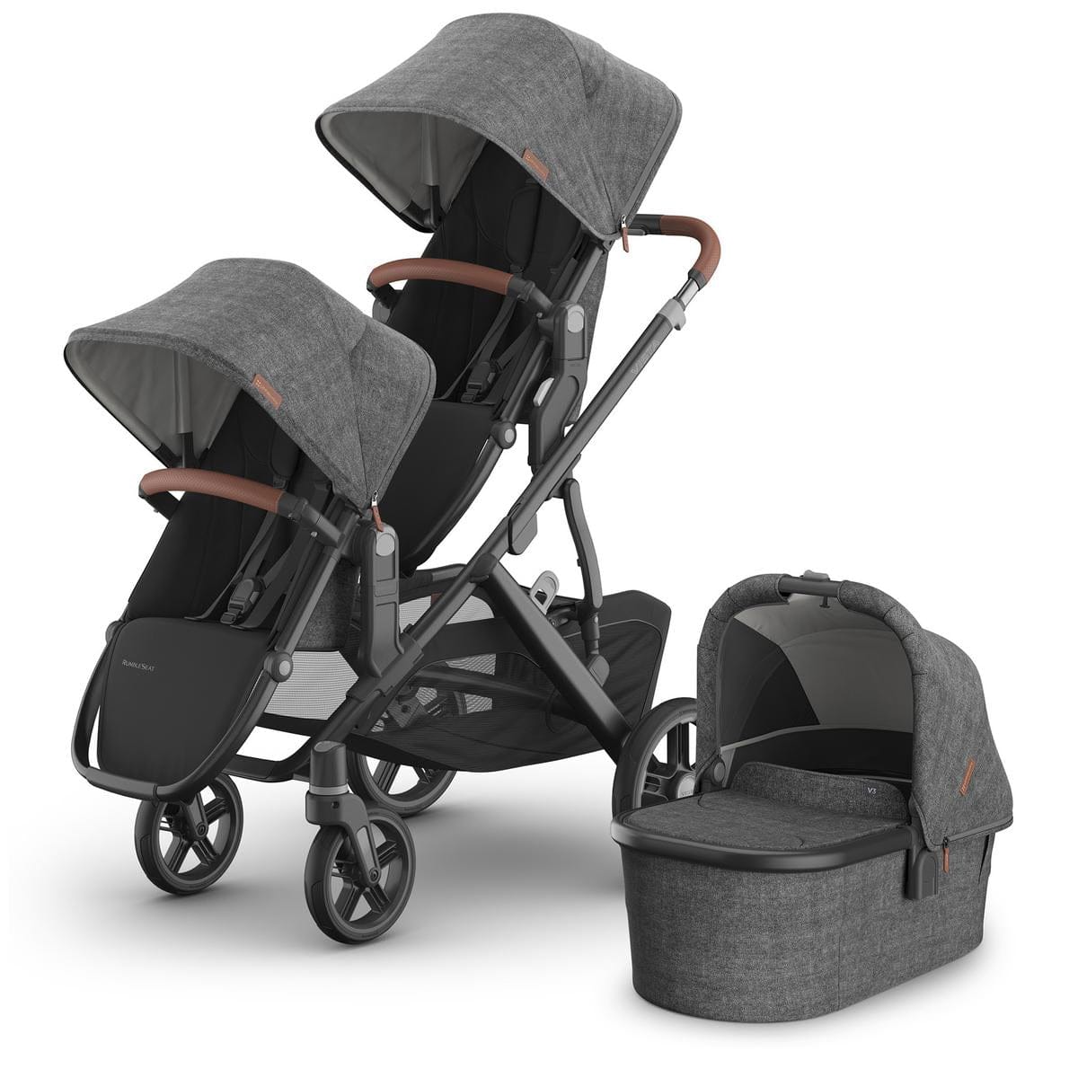 UPPAbaby Vista V3 Double Stroller with RumbleSeat V3 + Bassinet Bundle