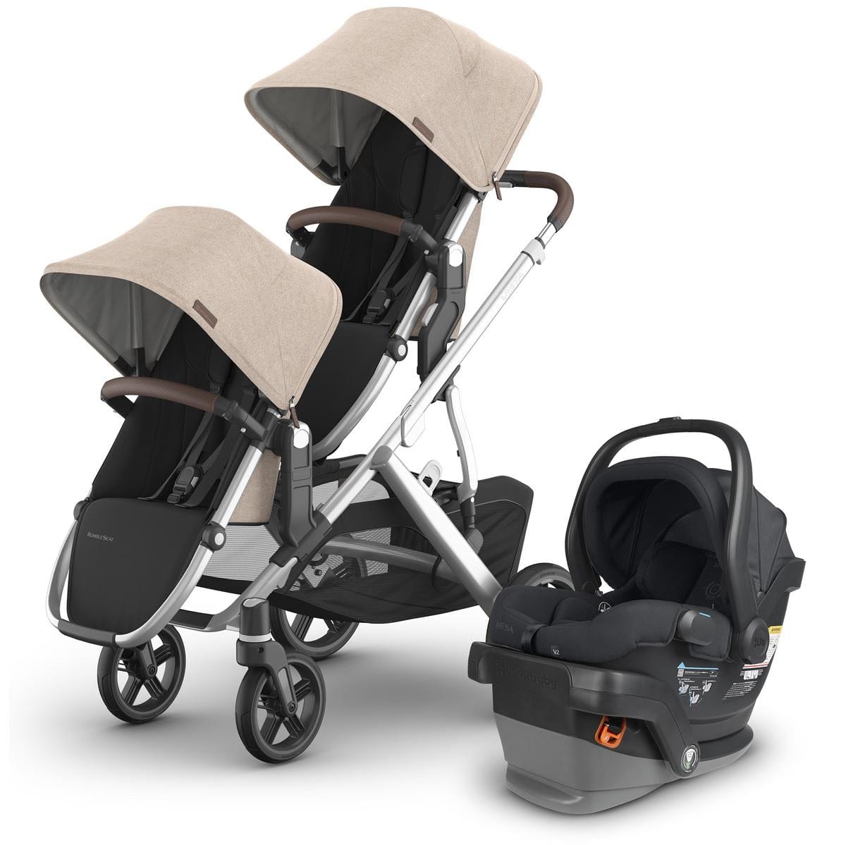UPPAbaby Vista V3 Double Stroller with RumbleSeat V3 + Mesa V2 Travel System Bundle - Declan / Jake - DBL-V3-TRVL-MESA-V2-0303-VSO-NA-DCL