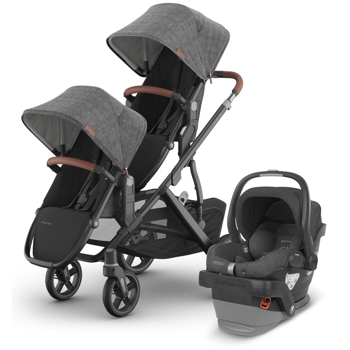 UPPAbaby Vista V3 Double Stroller with RumbleSeat V3 + Mesa V2 Travel System Bundle - Greyson / Greyson - DBL-V3-TRVL-MESA-V2-0303-VSO-NA-GRY