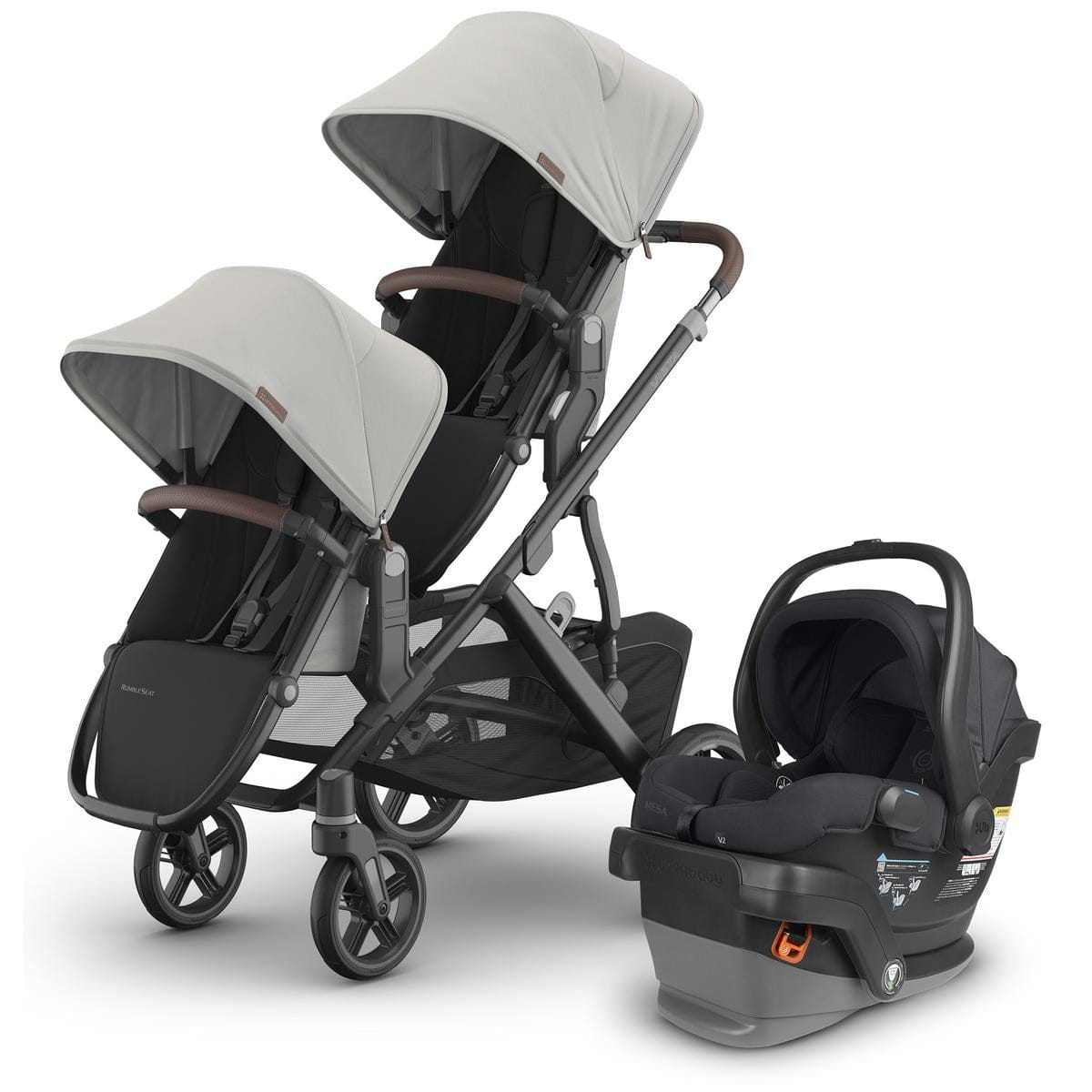 UPPAbaby Vista V3 Double Stroller with RumbleSeat V3 + Mesa V2 Travel System Bundle - Savannah / Jake - DBL-V3-TRVL-MESA-V2-0303-VSO-NA-SAV