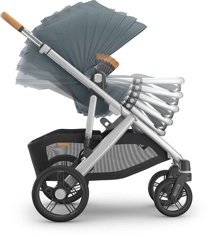 UPPAbaby Vista V3 Single-to-Double Stroller - Callum (Stone Blue / Silver Frame / Sand Leather) - 0303-VSO-NA-CLM