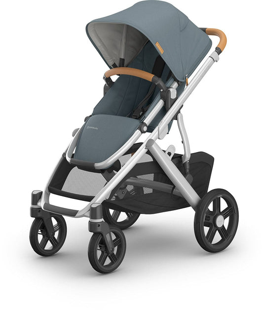 UPPAbaby Vista V3 Single-to-Double Stroller - Callum (Stone Blue / Silver Frame / Sand Leather) - 0303-VSO-NA-CLM
