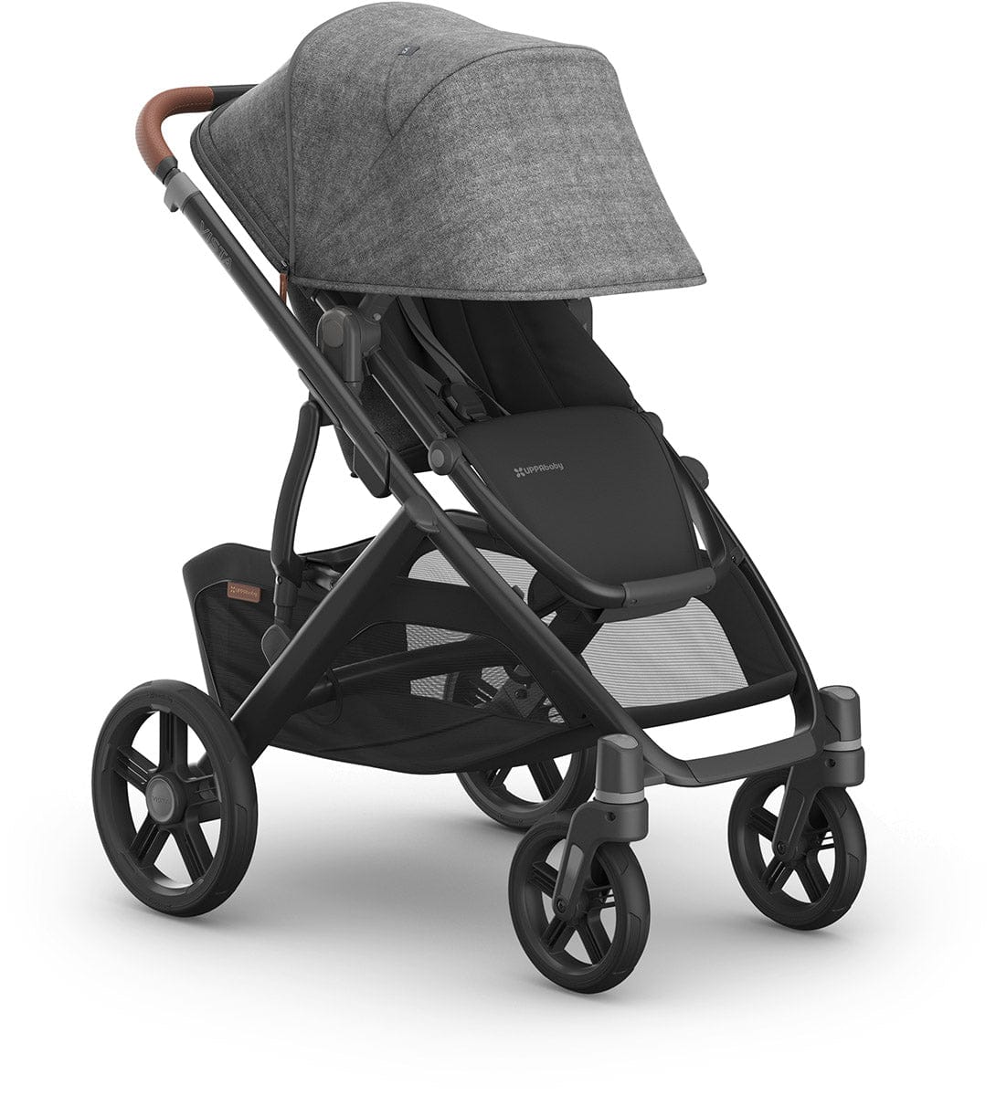 UPPAbaby Vista V3 Single-to-Double Stroller - Greyson (Charcoal Melange / Carbon Frame / Saddle Leather) - 0303-VSO-NA-GRY