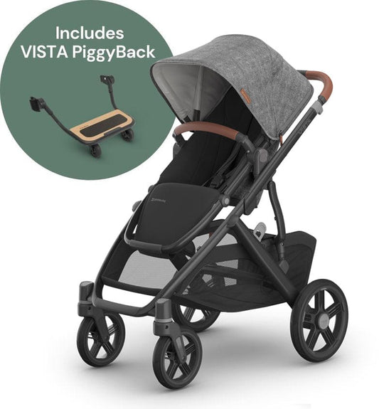 UPPAbaby Vista V3 Single-to-Double Stroller + PiggyBack Ride-Along Bundle - Greyson - 0303-VSO-NA-GRY-0217