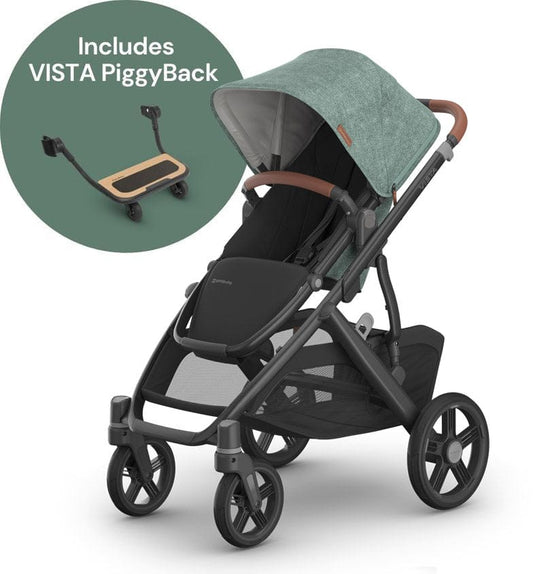 UPPAbaby Vista V3 Single-to-Double Stroller + PiggyBack Ride-Along Bundle - Gwen - 0303-VSO-NA-GWN-0217