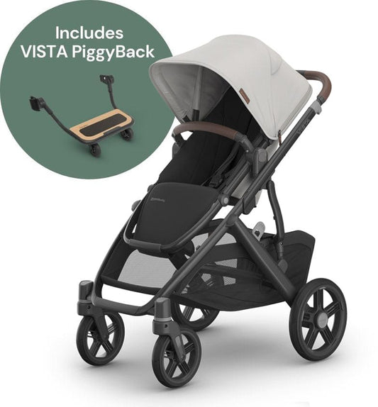 UPPAbaby Vista V3 Single-to-Double Stroller + PiggyBack Ride-Along Bundle - Savannah - 0303-VSO-NA-SAV-0217