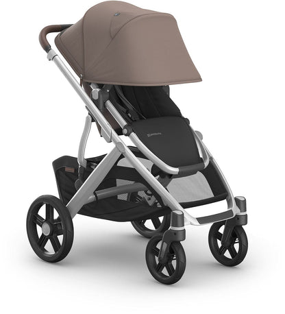 UPPAbaby Vista V3 Single-to-Double Stroller - Theo (Dark Taupe / Silver Frame / Chestnut Leather) - 0303-VSO-NA-THO