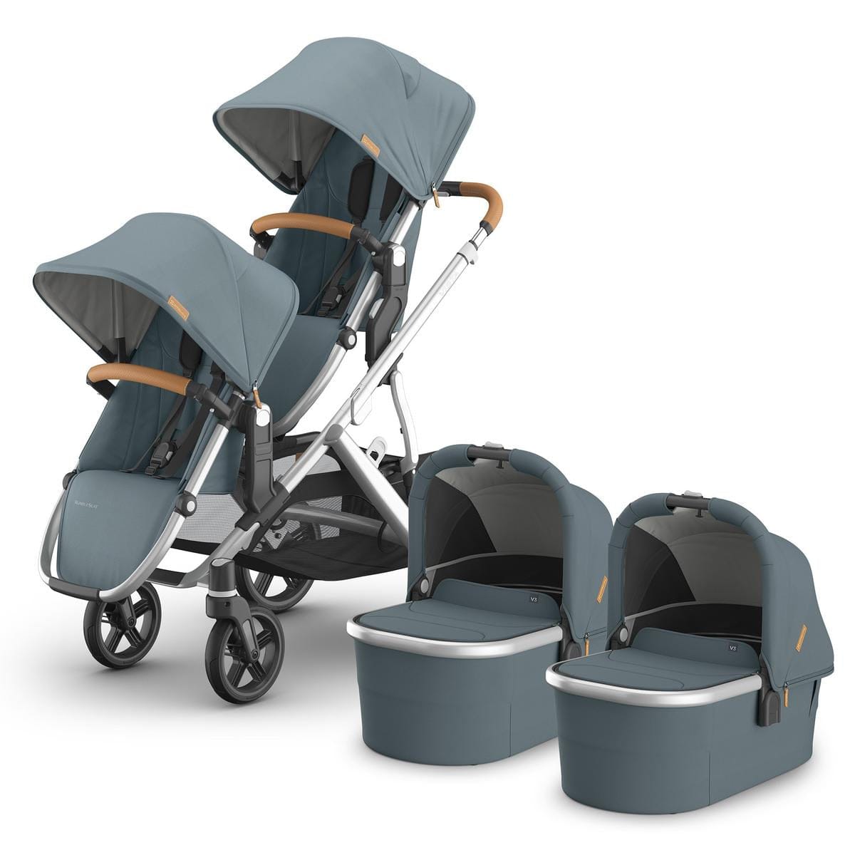 UPPAbaby Vista V3 Twin Stroller with RumbleSeat V3 + Bassinet Bundle
