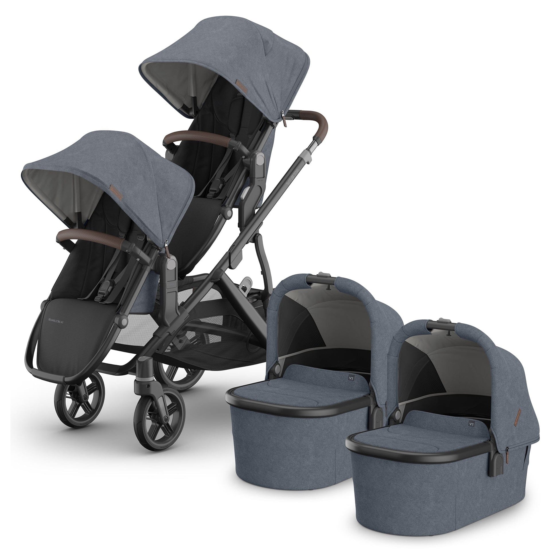 UPPAbaby Vista V3 Twin Stroller with RumbleSeat V3 + Bassinet Bundle