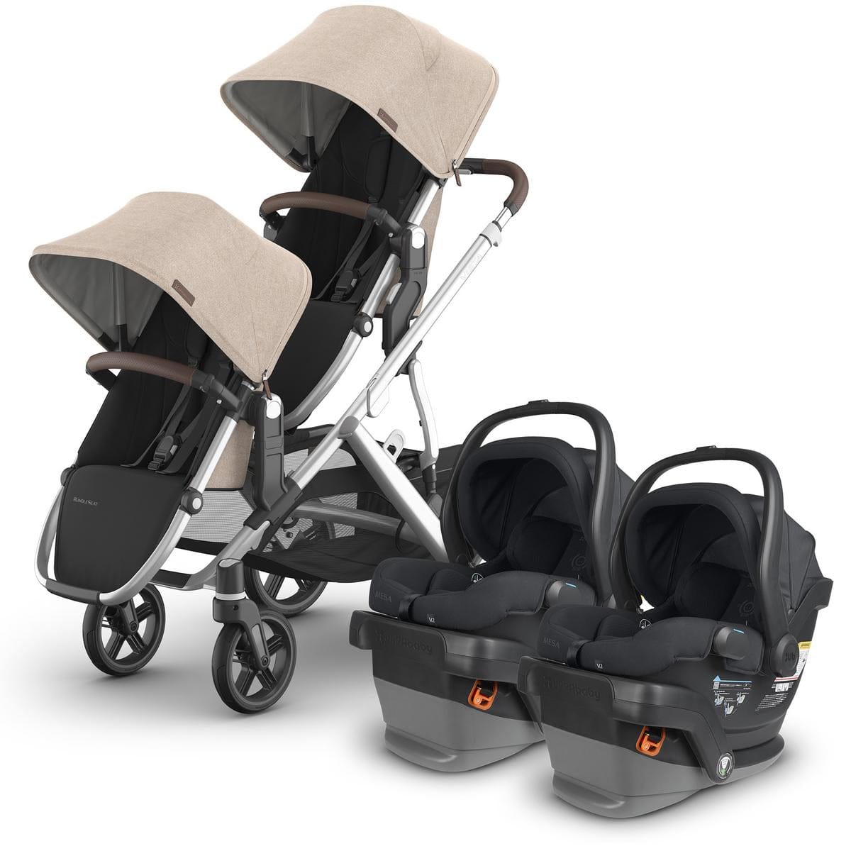 UPPAbaby Vista V3 Twin Stroller with RumbleSeat V3 + Mesa V2 Travel System Bundle - Declan / Jake - TWIN-V3-TRVL-MESA-V2-0303-VSO-NA-DCL