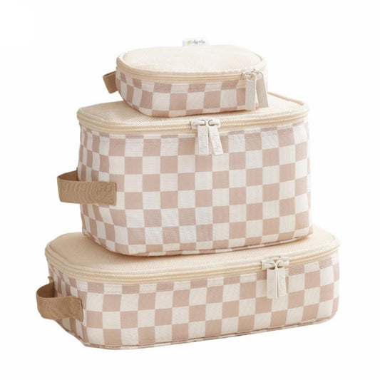 Itzy Ritzy Packing Cubes - Taupe Checkerboard - 202201585