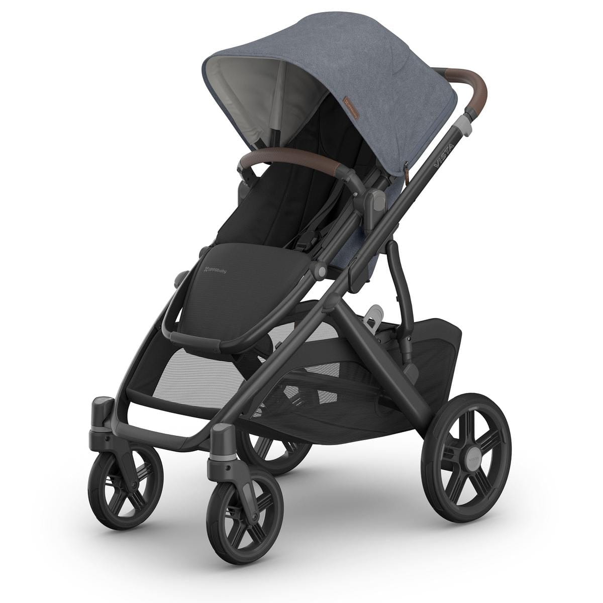 UPPAbaby Vista V3 Single-to-Double Stroller - Julian (Dusty Blue Melange / Carbon Frame / Chestnut Leather) - 0303-VSO-NA-JUL