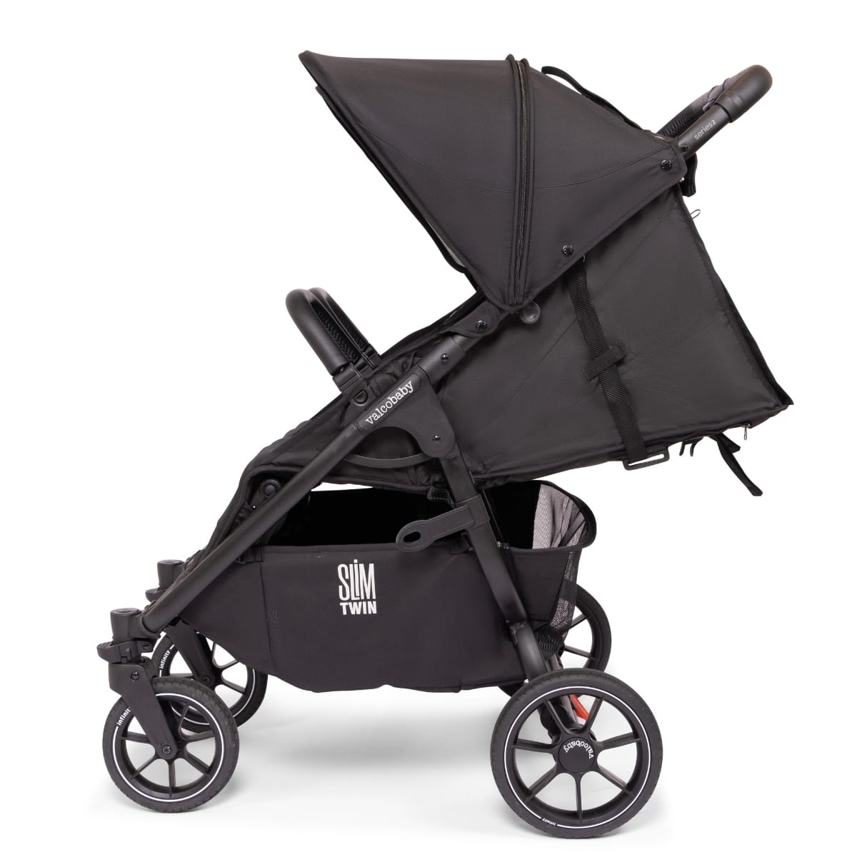 Valco Baby Slim Twin stroller in black side view