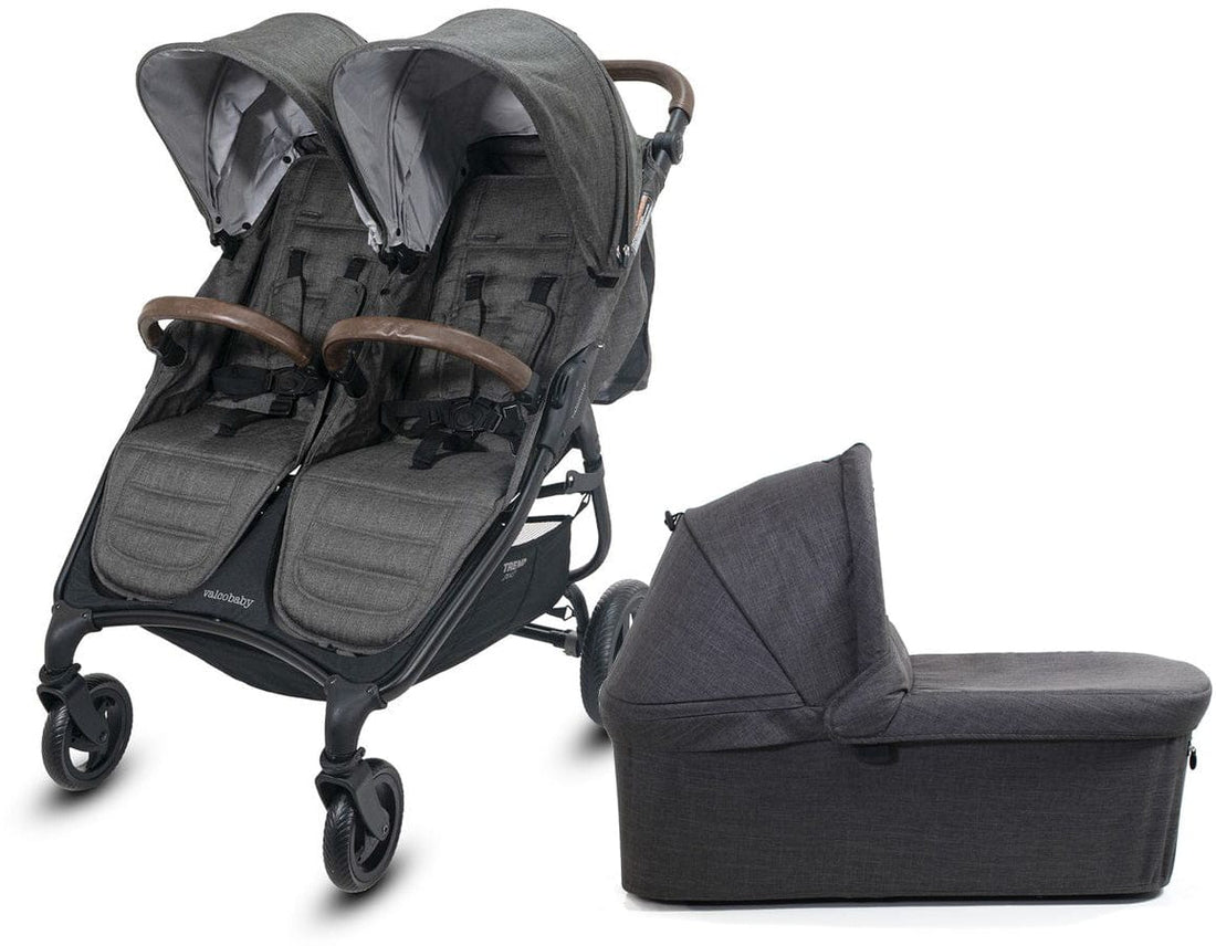 Valco Trend Duo Side by Side Double Stroller + Bassinet Bundle 2025 Charcoal / Charcoal - N9939-N9935