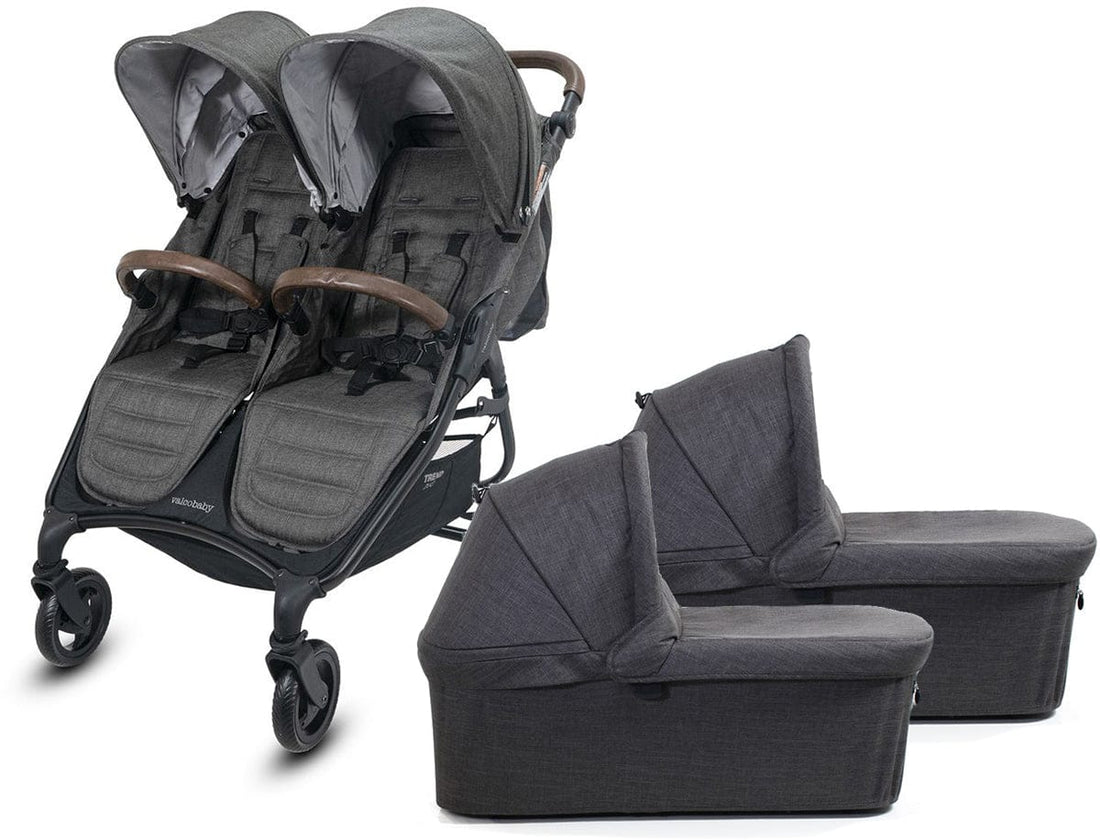Valco Trend Duo Twin Side by Side Double Stroller + Bassinet  2025 Charcoal / Charcoal - TWIN-N9939-N9935
