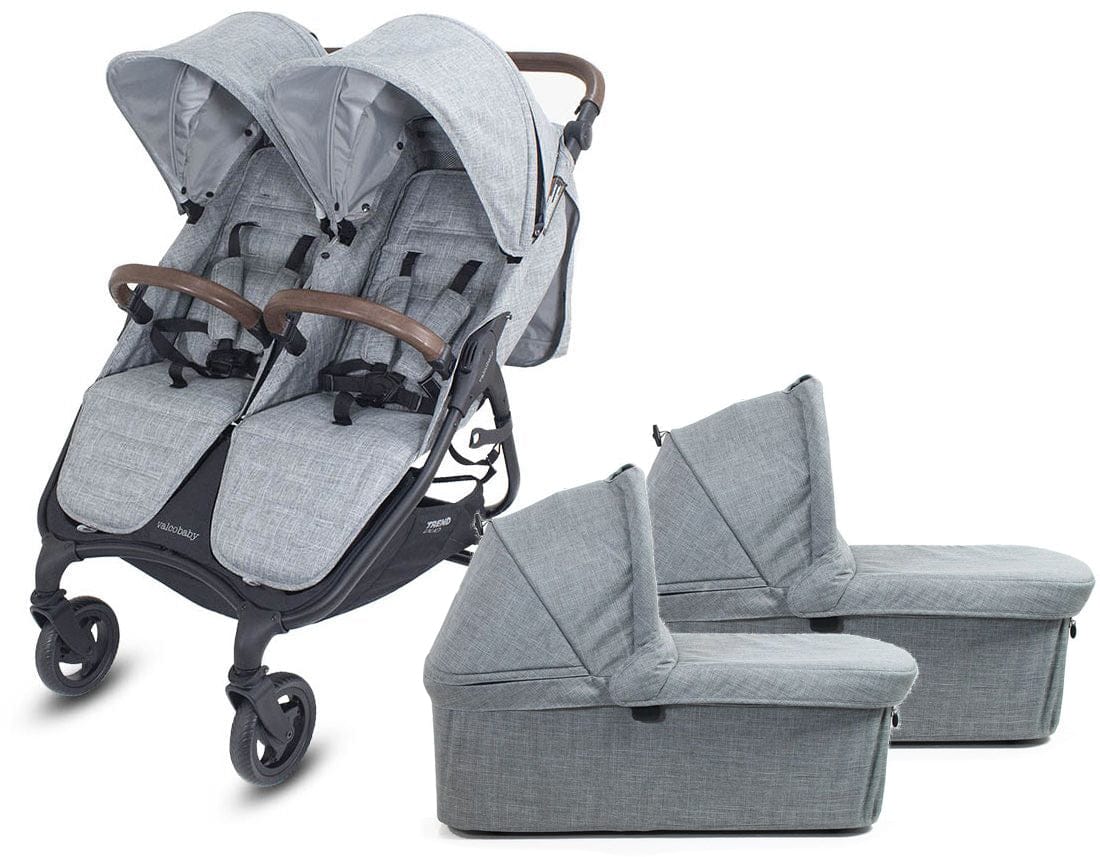 Valco 2025 Trend Duo Twin Side by Side Double Stroller + Bassinet Bundle - Grey Marle / Grey Marle - TWIN-N9938-N9936