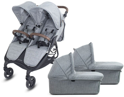 Valco 2025 Trend Duo Twin Side by Side Double Stroller + Bassinet Bundle - Grey Marle / Grey Marle - TWIN-N9938-N9936