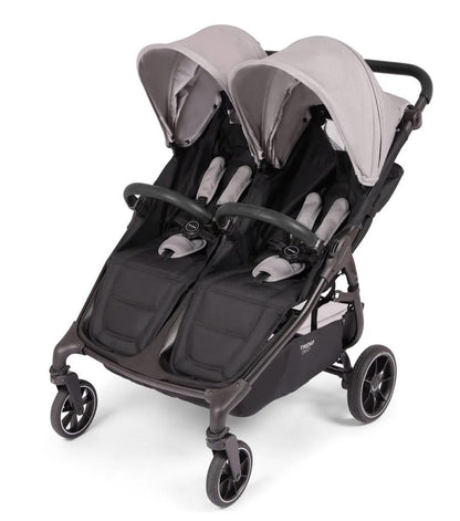 Valco Trend Duo double stroller with black seats and grey canopies