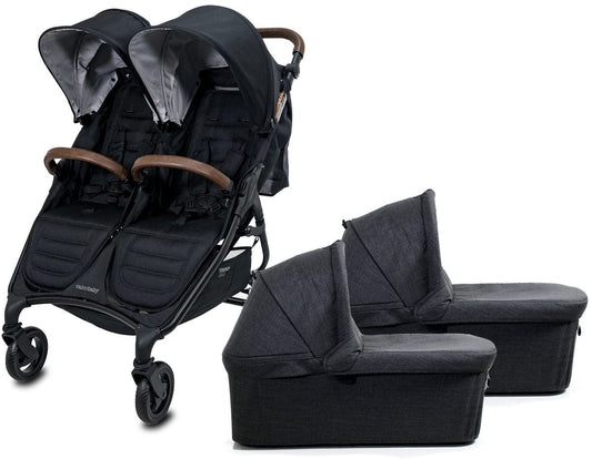 Valco Trend Duo Twin Side by Side Double Stroller + Bassinet Bundle 2025 Black / Black - TWIN-N0001-N0025