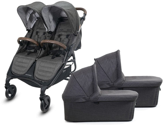 Valco Trend Duo Twin Side by Side Double Stroller + Bassinet  2025 Charcoal / Charcoal - TWIN-N9939-N9935