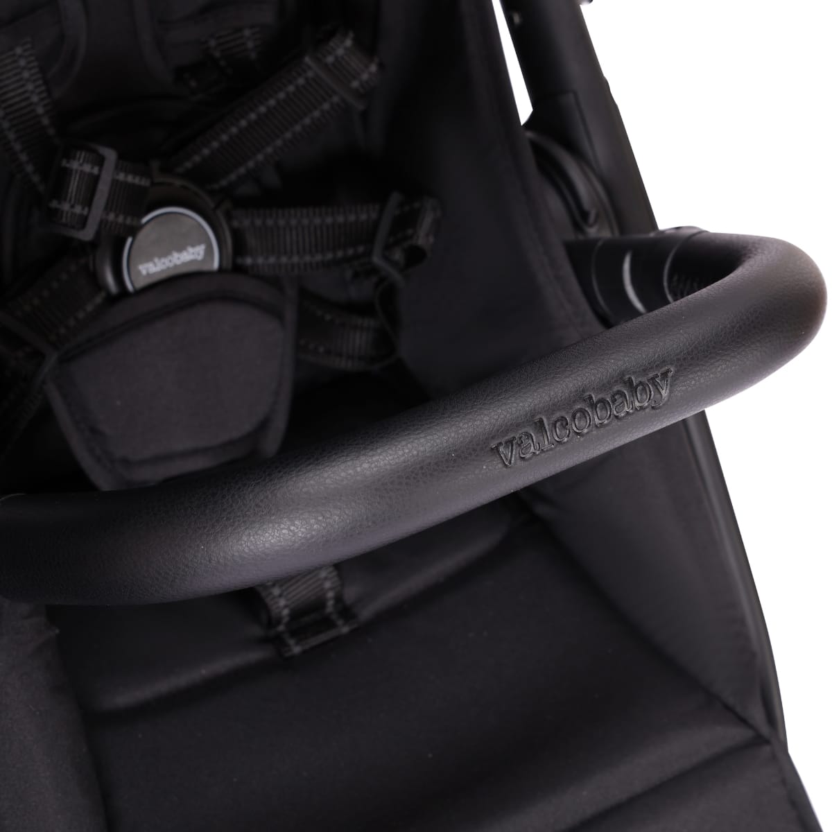 Black Valcobaby stroller bumper bar and five point harness
