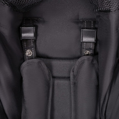 Valco stroller harness straps with black fabric padding and metal snap buttons