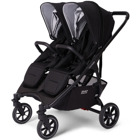 Valco Baby Snap Ultra Duo black double stroller with adjustable seats and storage basket