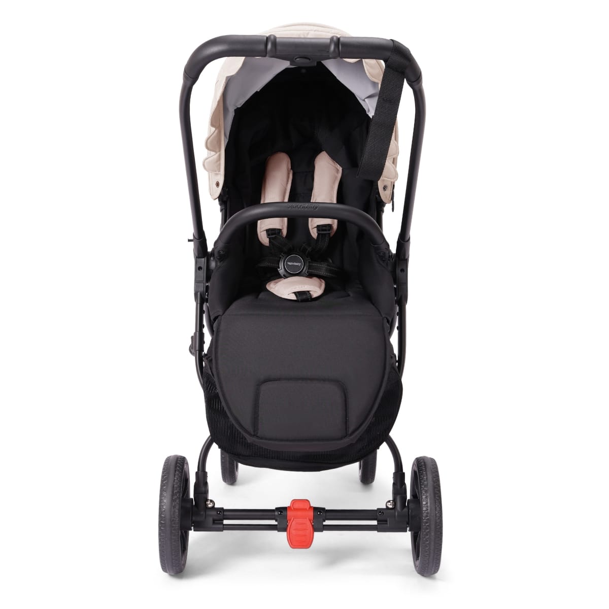 Valco baby stroller with black frame and beige canopy