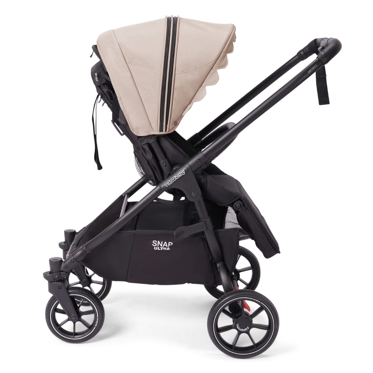 Valco Baby Snap Ultra stroller with beige canopy and black frame