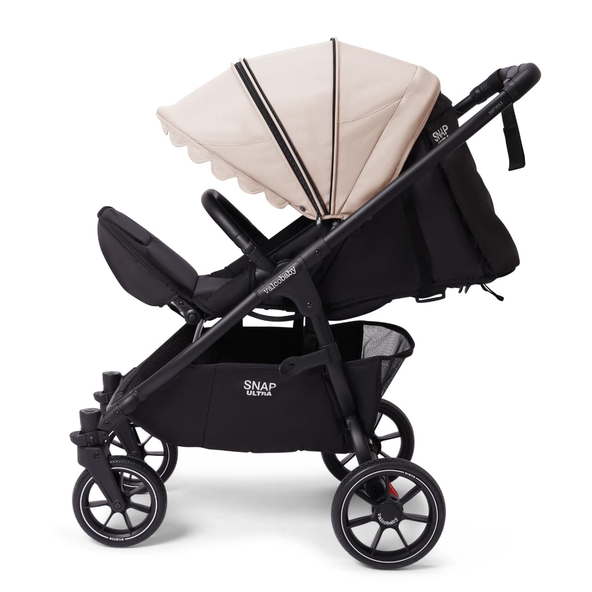 Valco Baby Snap Ultra stroller with black frame and beige canopy