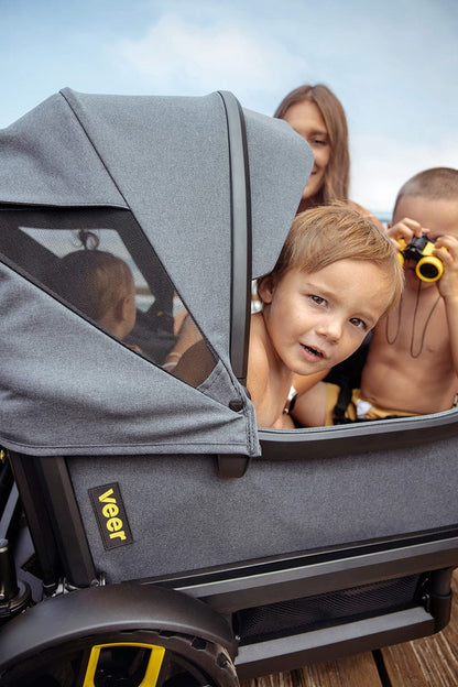 Veer All-Terrain Cruiser XL (4 Seater) Stroller Wagon + 2 Canopy + Basket Bundle - Grey - CRU-XL-2CCAN-XL-CBSK-XL