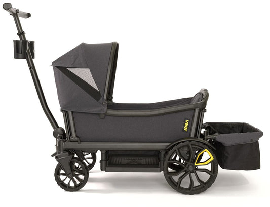 Veer Cruiser (2 Seater) Stroller Wagon + Canopy + Basket Bundle - Grey / Grey - CRU-CCAN-CBSK