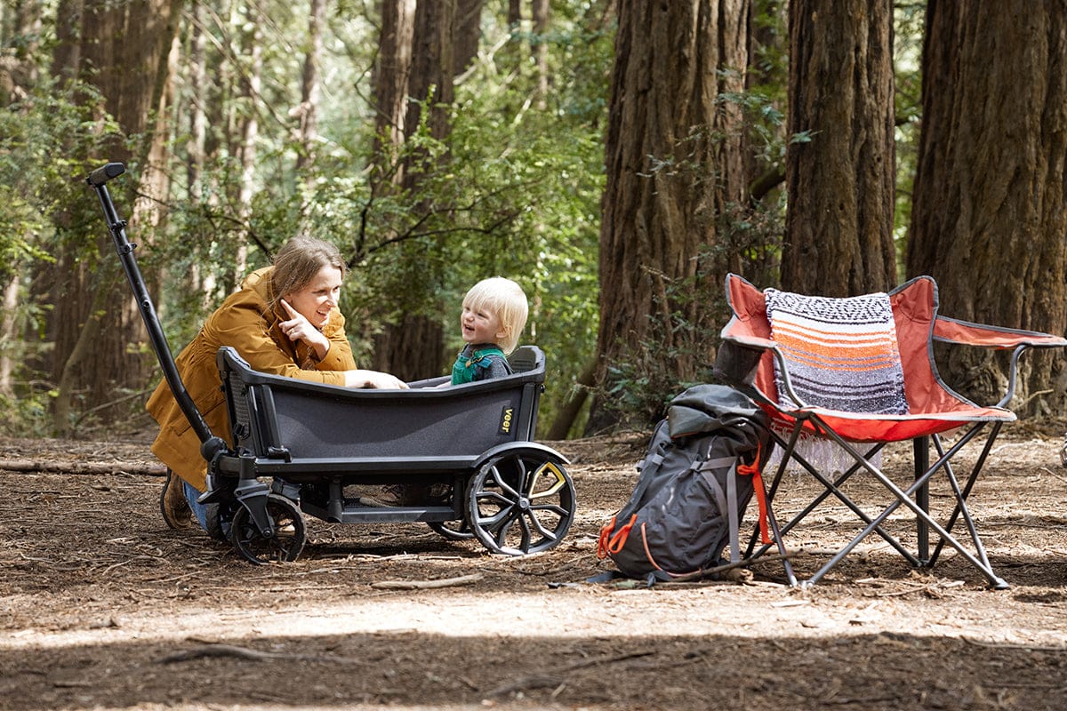 Veer Cruiser (2 Seater) Stroller Wagon with Retractable Canopy + Basket Bundle - Pele Red - CRU001-PRED-CNPY-BSKT