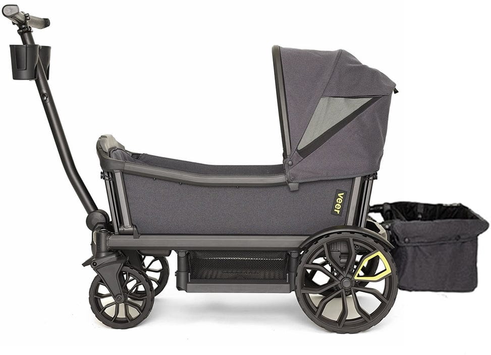 Veer Cruiser Stroller Wagon with Retractable Canopy + Basket Bundle - Black - CRU001-HGRAY-CNPY-BSKT