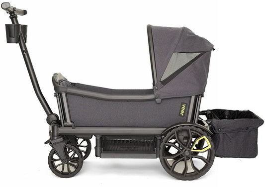 Veer Cruiser Stroller Wagon with Retractable Canopy + Basket Bundle - Black - CRU001-HGRAY-CNPY-BSKT