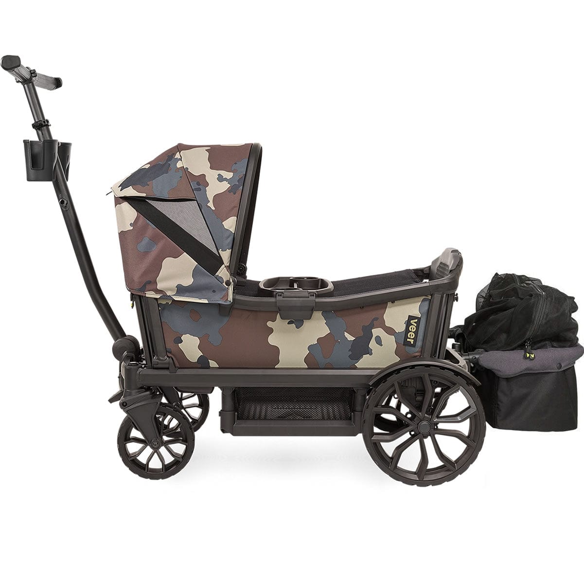 Veer Cruiser (2 Seater) Stroller Wagon with Retractable Canopy + Basket Bundle - Camo - CRU001-CAMO-CNPY-BSKT