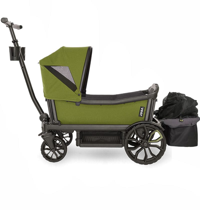 Veer Cruiser (2 Seater) Stroller Wagon with Retractable Canopy + Basket Bundle - Joshua Green