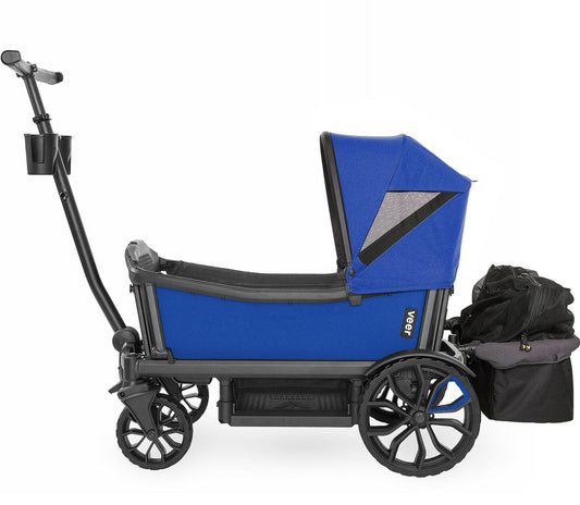 Veer Cruiser (2 Seater) Stroller Wagon with Retractable Canopy + Basket Bundle - Kai Blue - CRU001-KAIBLUE-CNPY-BSKT