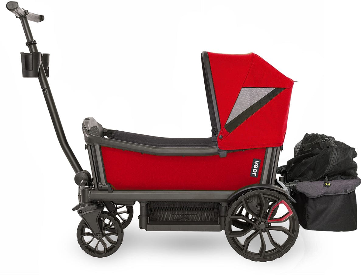 Veer Cruiser (2 Seater) Stroller Wagon with Retractable Canopy + Basket Bundle - Pele Red - CRU001-PRED-CNPY-BSKT