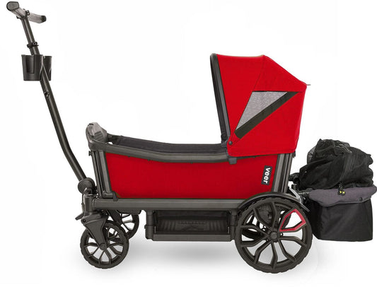Veer Cruiser (2 Seater) Stroller Wagon with Retractable Canopy + Basket Bundle - Pele Red - CRU001-PRED-CNPY-BSKT
